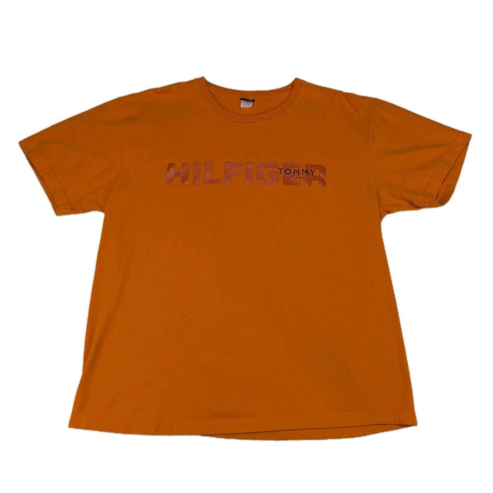 Tommy Hilfiger Tommy Jeans Mens Orange Graphic T-Shirt 90s Vintage XL 00228
